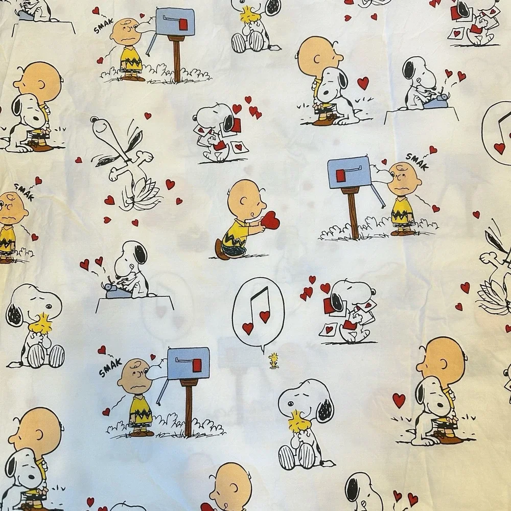 Pottery Barn Kids X Snoopy Peanuts‎ Valentines Twin Flat Sheet Organic Hearts